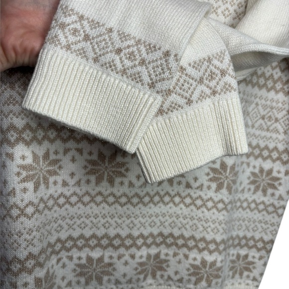 NWT Talbots Fair Isle Winter Print Cream Knit Crewneck Sweater Size Medium - Picture 5 of 11